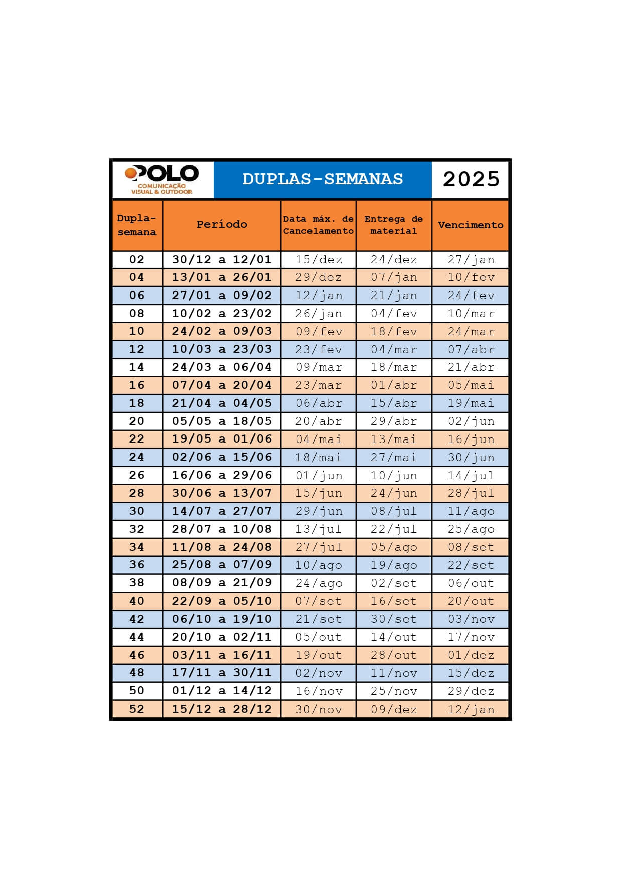 Calendário 2025